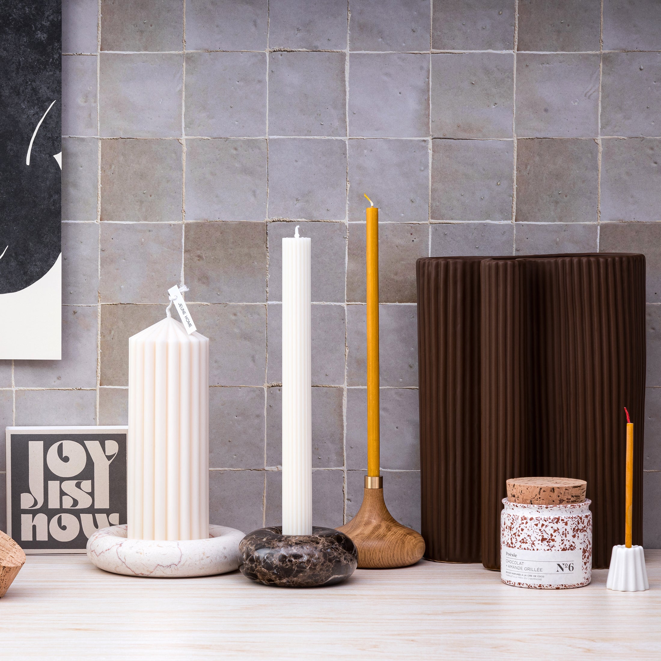 Herring & Bones - Concept Store Joyeux - OVO Things - Bougies Déco - Lot de 2 bougies de table en cire d'abeille