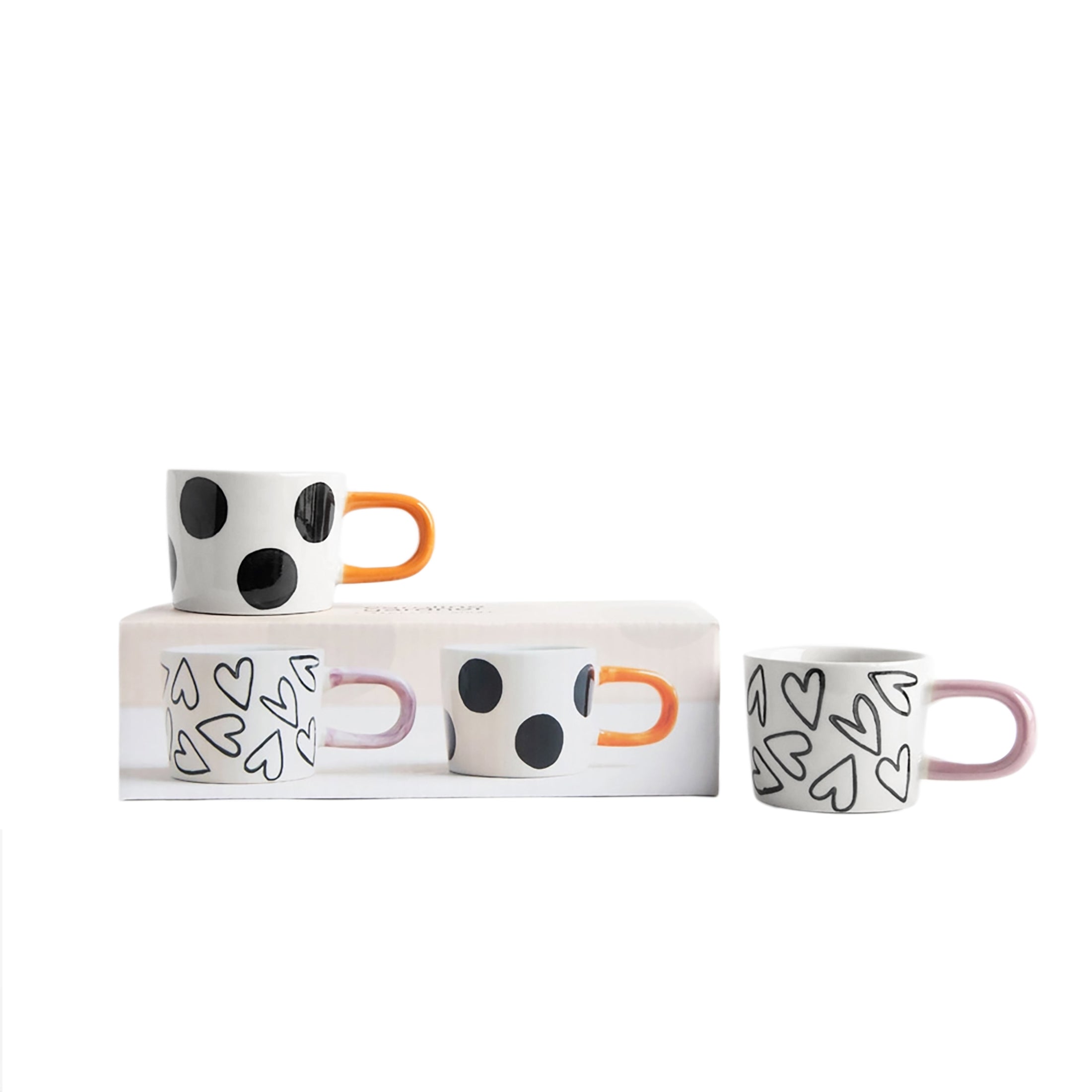 Herring & Bones - Concept Store Joyeux - Caroline Gardner - Tasses - Lot de 2 tasses à espresso "Spots & Hearts"